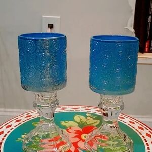 Blue Textured Candle Holders with Gradient Design